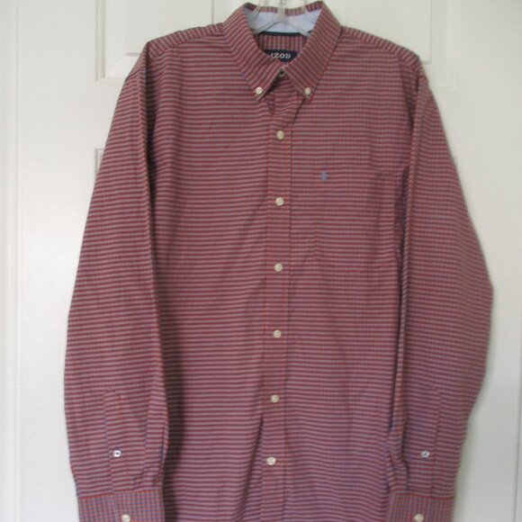 IZOD Mens L/S Blue Brown Cotton Button Down Dress Shirt NWT - Size 16/34 or M - Picture 3 of 3